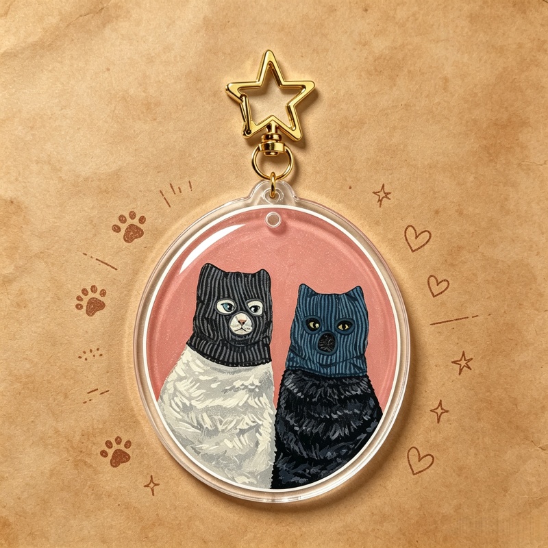 Vintage Cartoon Collectible - Porte-clés en acrylique Chat S'embrassant, Breloque