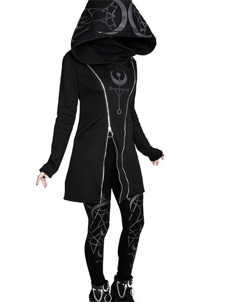 Vintage Zip Hoodie - Haut gothique Punk imprimé à manches