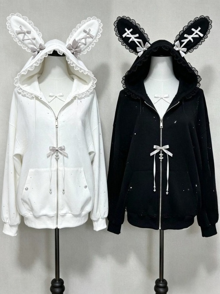 Vintage Zip Hoodie - Manteaux Lolita d'hiver mignons à oreilles