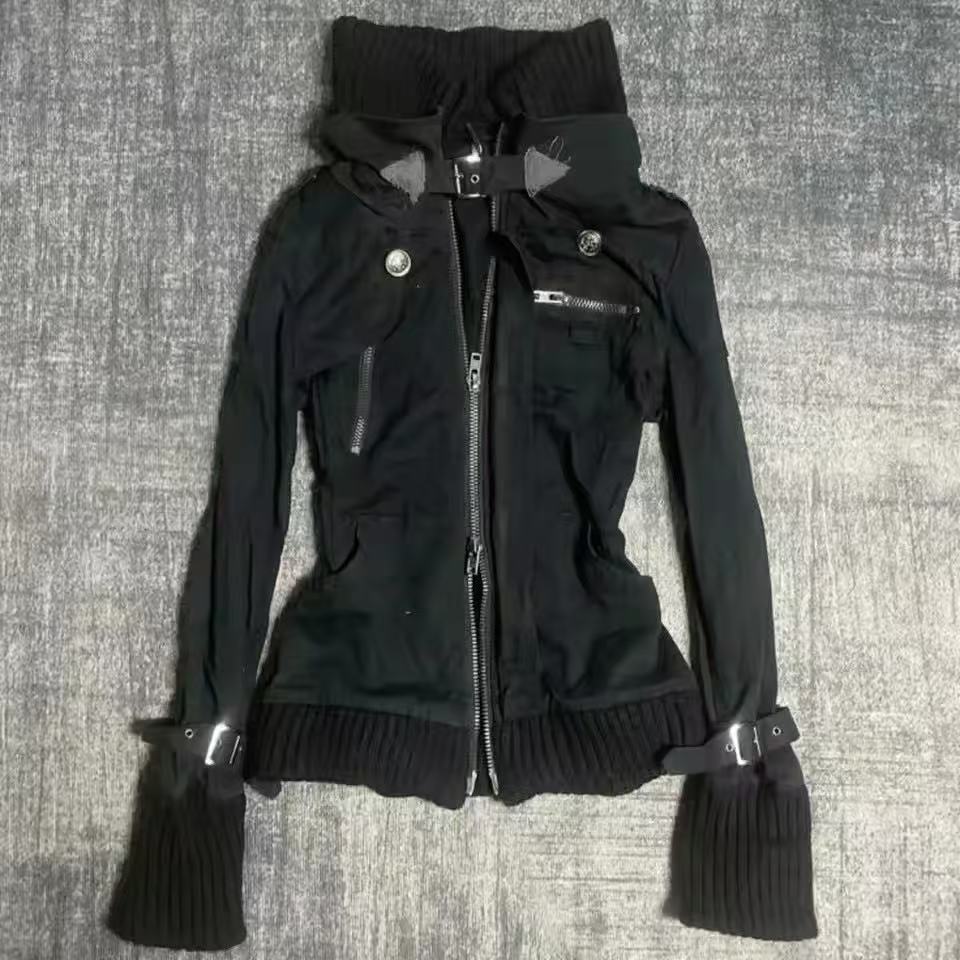 Vintage Zip Hoodie - Sweat à capuche noir gothique Y2K