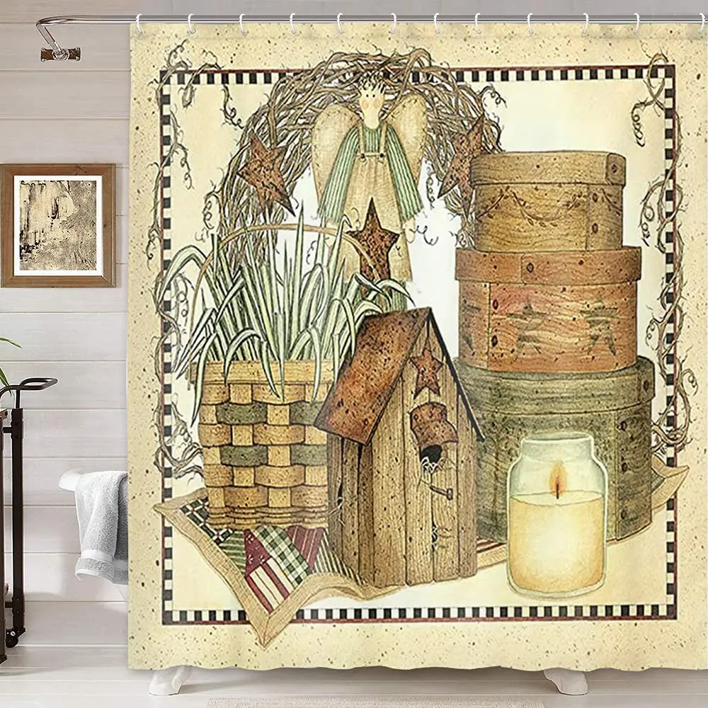 Vintage Cartoon Collectible - Rideau de douche vintage rustique, style